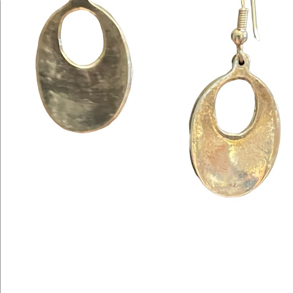 Vintage 1970s Black enamel pearl inlay flower MEXICO dangle earrings - Picture 4 of 4